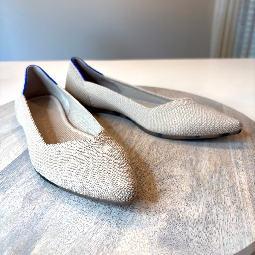 Rothy's The Point Flats Beige Knit Women's Size 8 Washable Pointed Toe Shoes